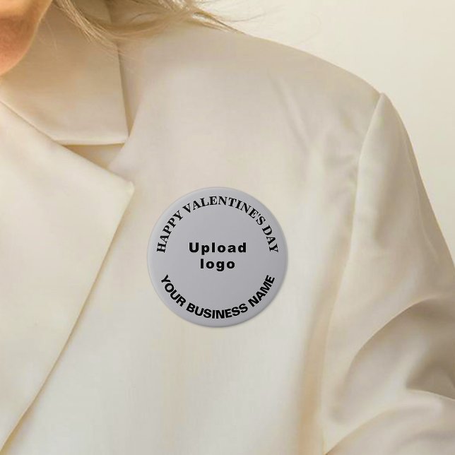 Business Valentine Greeting on Grey Round Button (Business name and logo with Happy Valentine's Day greeting on gray round button.)