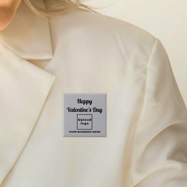 Business Valentine Greeting on Grey Square Button (Business name and logo with Happy Valentine's Day greeting on gray square button.)