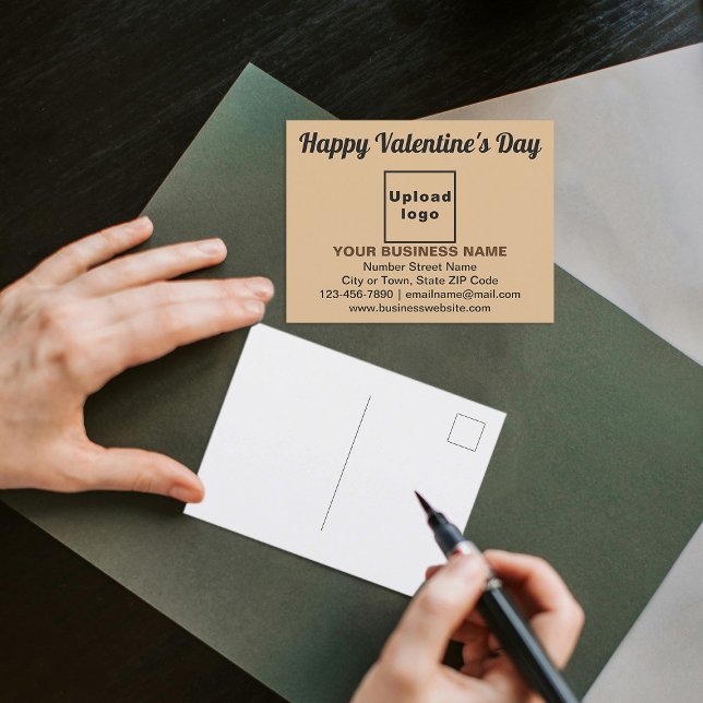 Business Valentine Greeting on Light Brown Postcard (Business brand with Valentine greeting on light brown postcard to advertise your business.)