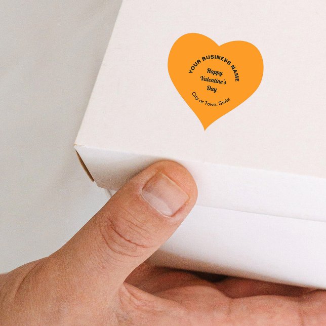 Business Valentine Greeting on Orange Colour Heart Sticker (Business Valentine heart shape orange color sticker on small box.)