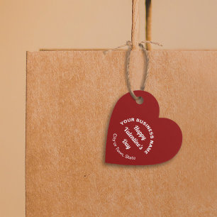 Business Valentine Greeting on Red Heart Shape Favour Tags