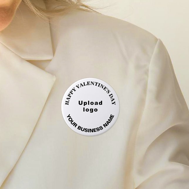 Business Valentine Greeting on White Round Button (Business name and logo with Happy Valentine's Day greeting on white round button.)