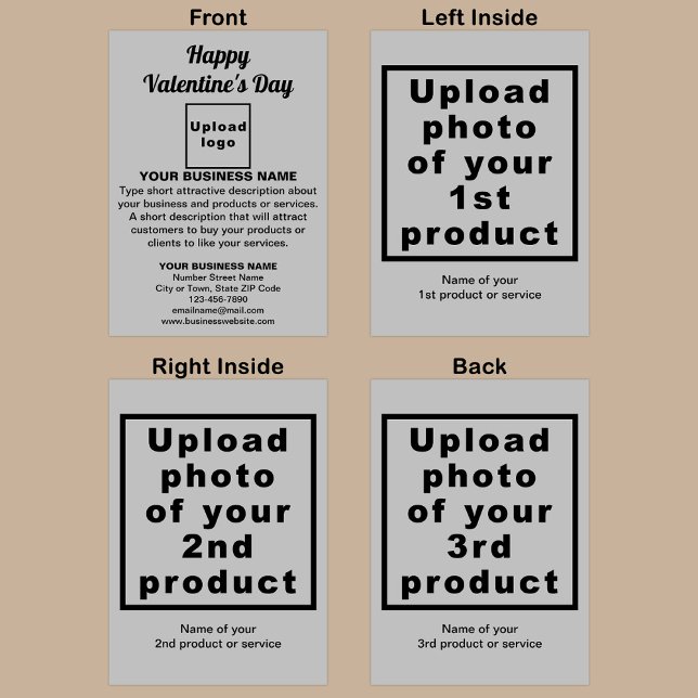 Business Valentine Grey Folded Holiday Card (Gray folded holiday card for Valentine with your business brand and products or services.)