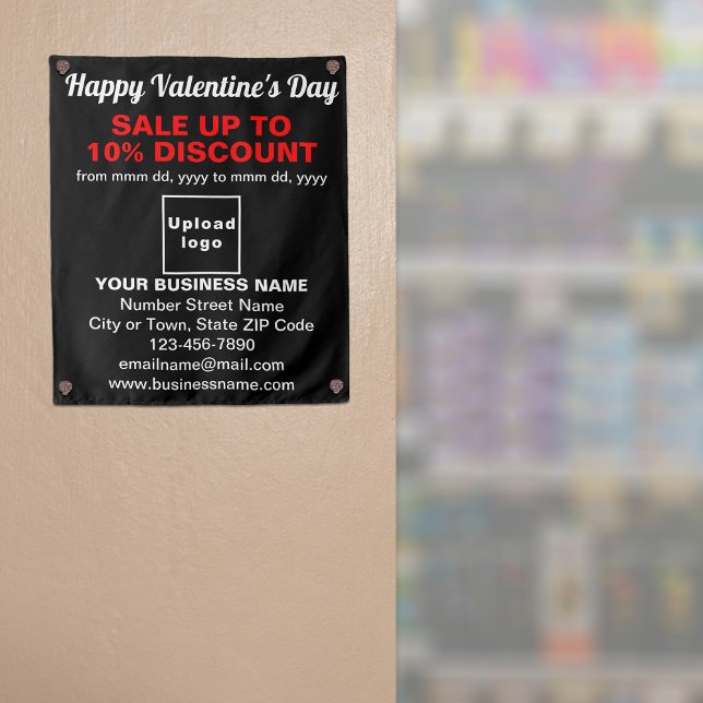 Business Valentine Sale on Black Tapestry (Business Valentine sale on black tapestry on store entrance. Signage to attract more customers.)