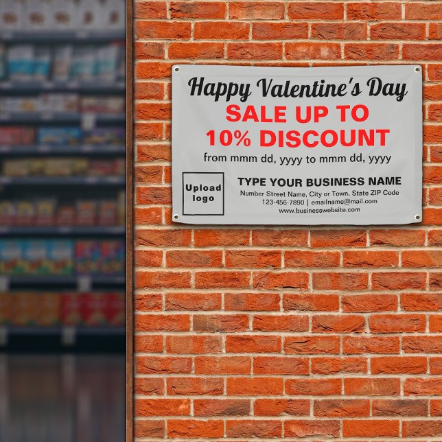 Business Valentine Sale on Grey Rectangle Banner (Attract more customers this Valentine's Day. Business Valentine sale on gray rectangle banner.)