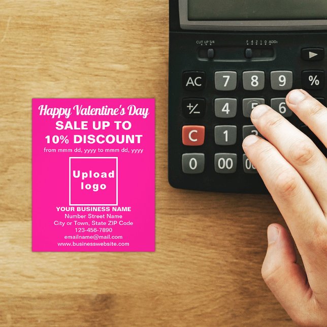 Business Valentine Sale on Pink Flyer (Attract more customers this Valentine's Day. Business Valentine sale on pink flyer on store desk.)