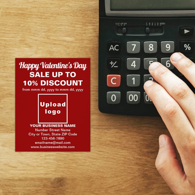 Business Valentine Sale on Red Flyer (Attract more customers this Valentine's Day. Business Valentine sale on red flyer on store desk.)