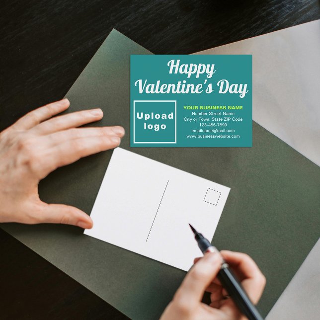 Business Valentine Teal Green Holiday Postcard (Business Valentine teal green holiday postcard to advertise your business this Valentine's Day.)