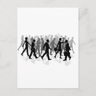 Business walking crowd rushing people postcard