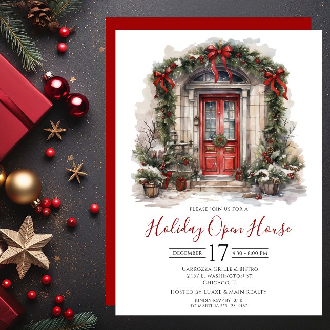 Business Watercolor Front Door Holiday Open House Invitation (Creator Uploaded)