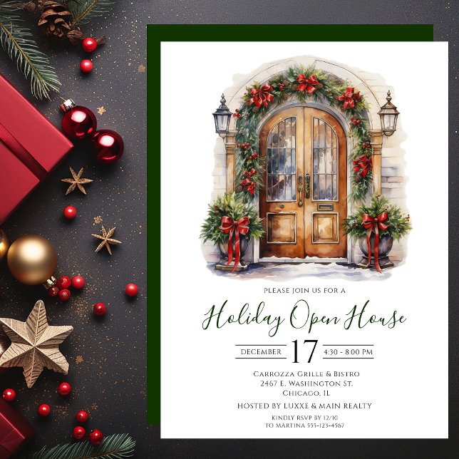 Business Watercolor Front Door Holiday Open House Invitation (Creator Uploaded)
