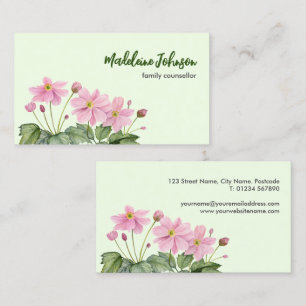 Business Watercolor Gentle Pink Japanese Anemone Business Card