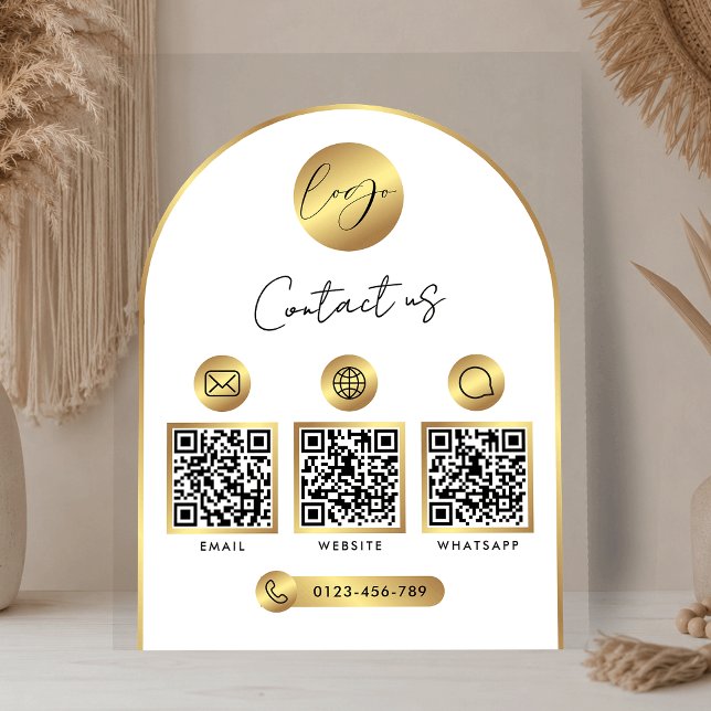 Business Website Info Gold Logo QR Code Clear Acrylic Sign (Creator Uploaded)