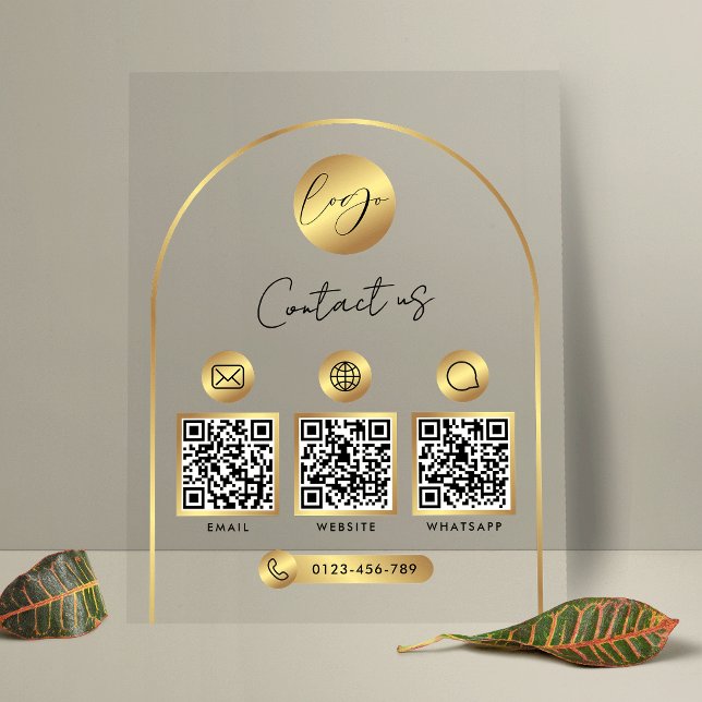 Business Website Info Gold Logo QR Code Clear Acrylic Sign (Creator Uploaded)