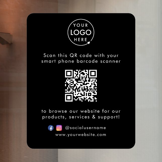 Business Website | QR Code Modern Stylish Black (This versatile decal can easily be updated with your company logo, QR code, social media & website!)