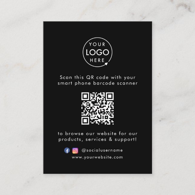 Business Website | QR Code Scan Me Modern Black Business Card (Front)