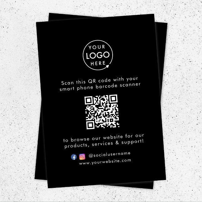 Business Website | QR Code Scan Me Modern Black Enclosure Card (This versatile card can easily be updated with your company logo, QR code, social media & website!)