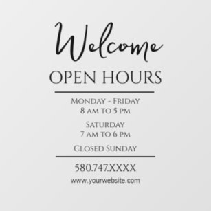 Business Welcome and Open Hours Website Window