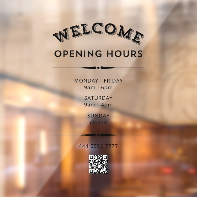 Business Welcome Opening Hours with QR Code Black  (Sheet 2)