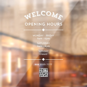 Business Welcome Opening Hours with QR Code White