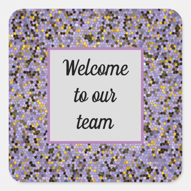 Business Welcome Purple Mosaic New Employee Square Sticker (Front)