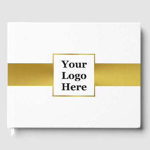 Business White and Gold Your Logo Corporate Event Guest Book