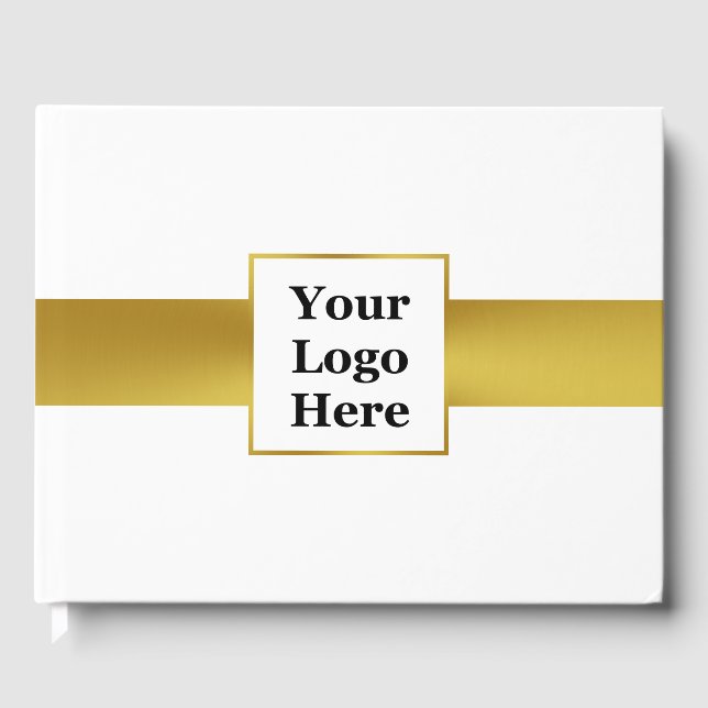 Business White and Gold Your Logo Corporate Event Guest Book (Front)
