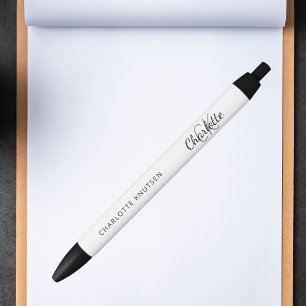 Business white black name monogrammed ink pen