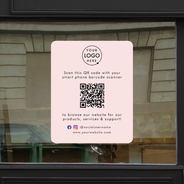 Business Window Cling | QR Code Vinyl Decal Sign (This versatile decal can easily be updated with your company logo, QR code, social media & website!)