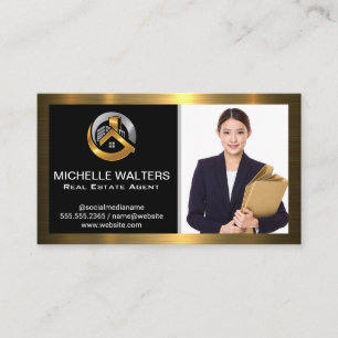 Business Woman Gold Metallic Border Business Card