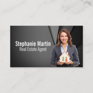 Business Woman Holding Model House   Real Estate Card