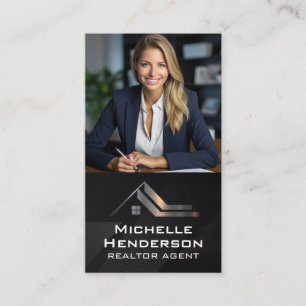 Business Woman in Suit Real Estate Logo Metallic Card