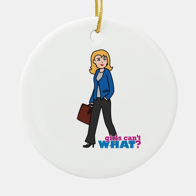 Business Woman - Light/Blonde Ceramic Tree Decoration (Front)