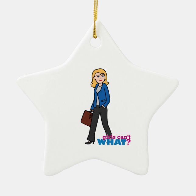Business Woman - Light/Blonde Ceramic Tree Decoration (Front)