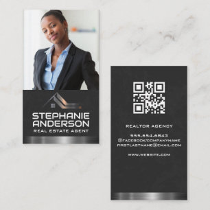 Business Woman Real Estate Logo Metallic Trim Business Card