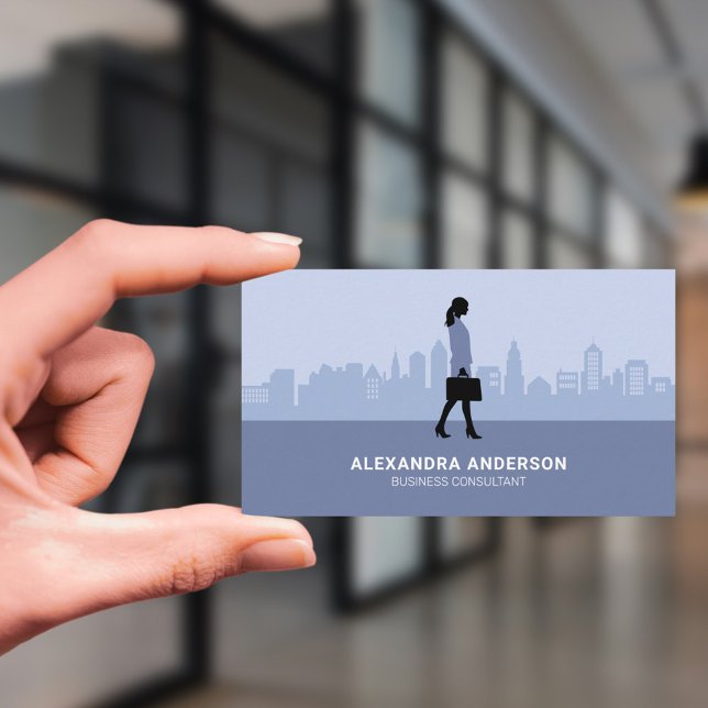 Business Woman Silhouette & City Skyline  Card (Business Woman Silhouette & City Skyline Business Card)