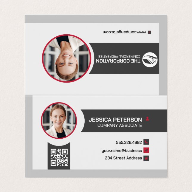 Business Woman Smiling | Corporate | QR Code Card (Outside Unfolded)