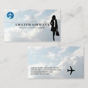 Business Woman Travelling Aeroplane Logo Card