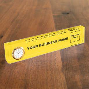 Business Yellow Acrylic With Clock Nameplate