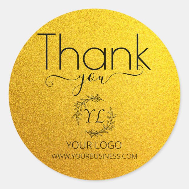 Business Yellow Gold Thank You - Add Logo Classic Round Sticker (Front)