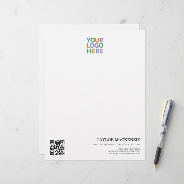 Business Your Logo Custom Personalized QR Code Letterhead (Front/Back In Situ)