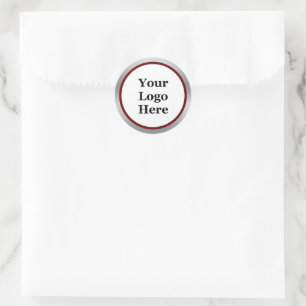 Business Your Logo Here Dark Red White Silver Classic Round Sticker