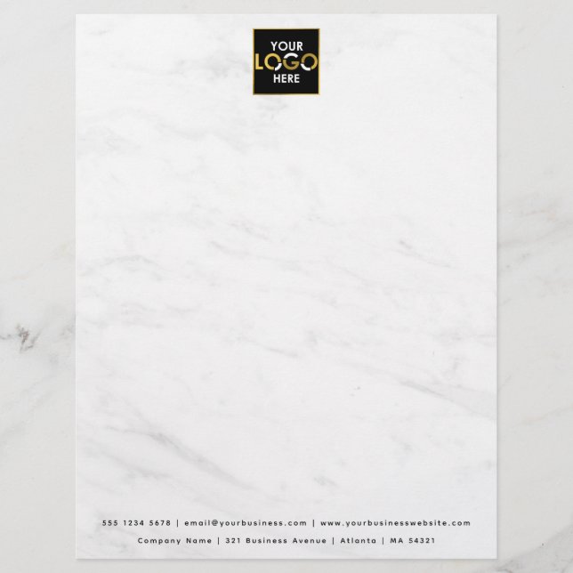 Business Your Logo Here Simple Modern Marble Custom Letterhead (Front)