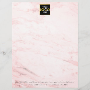 Business Your Logo Here Simple Modern Pink Marble Custom Letterhead