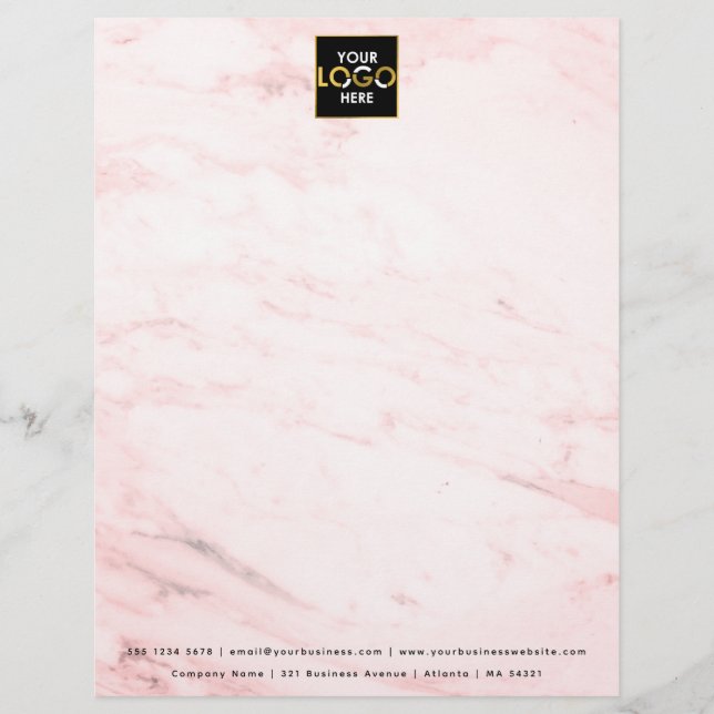 Business Your Logo Here Simple Modern Pink Marble Custom Letterhead (Front)