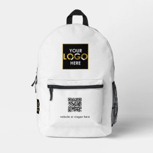 Business Your Logo QR Code Text Promotional White Printed Backpack
