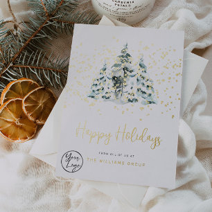 Business Your Logo Snowy Forest Foil Holiday Card