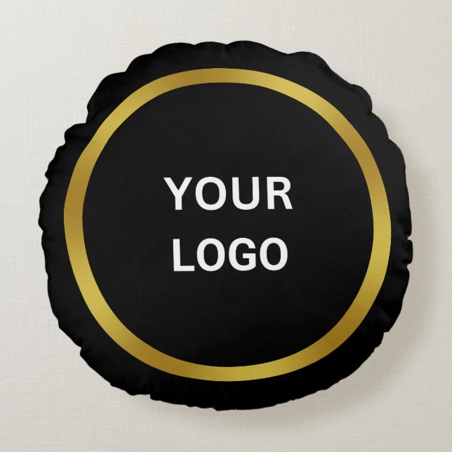 Business Your Logo Template Gold and Black Round Cushion (Front)