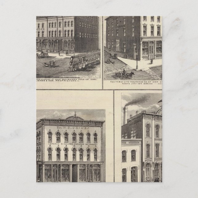 Businesses in East Des Moines and Des Moines, Iowa Postcard (Front)