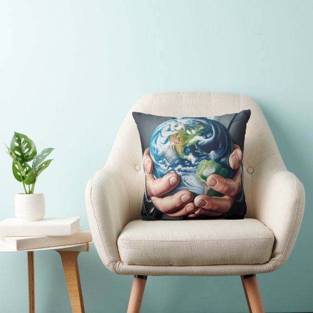 Businessman Holding Planet Earth Cushion (Chair)